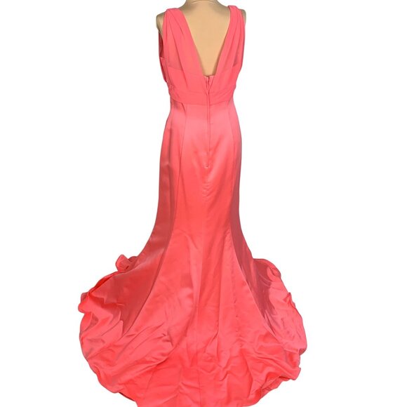 Alfred Angelo Coral Mermaid Bridesmaid Maxi Dress 14 Satin Sleeveless V-Neck - Picture 4 of 7